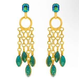 Tova Bella Dangle Earrings Chic Gold and Green Chain Drop Earrings
